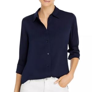 Merona Navy Blue Button Down Long Sleeve Blouse, L